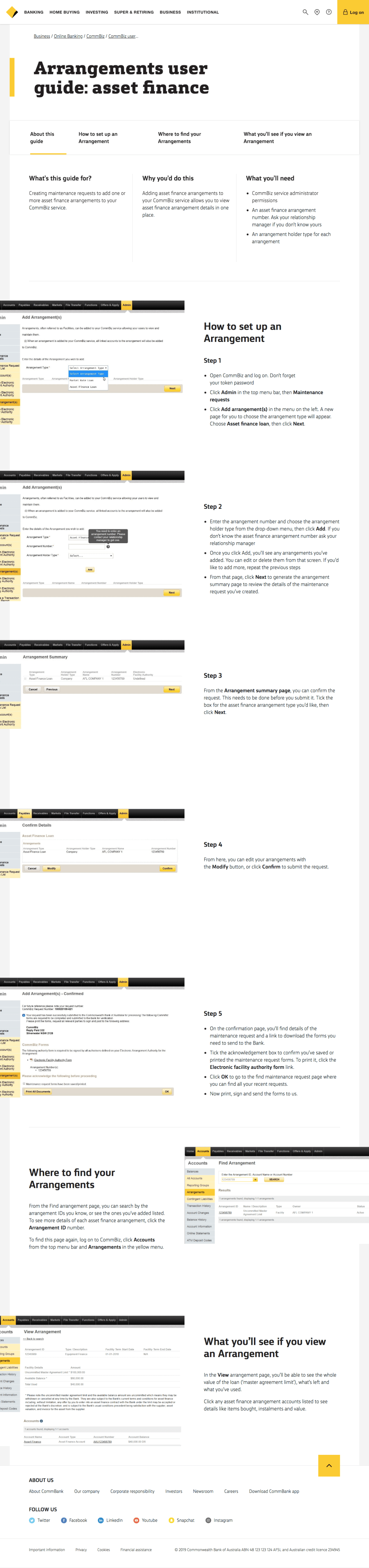 CommBank CommBiz add arrangement user guide