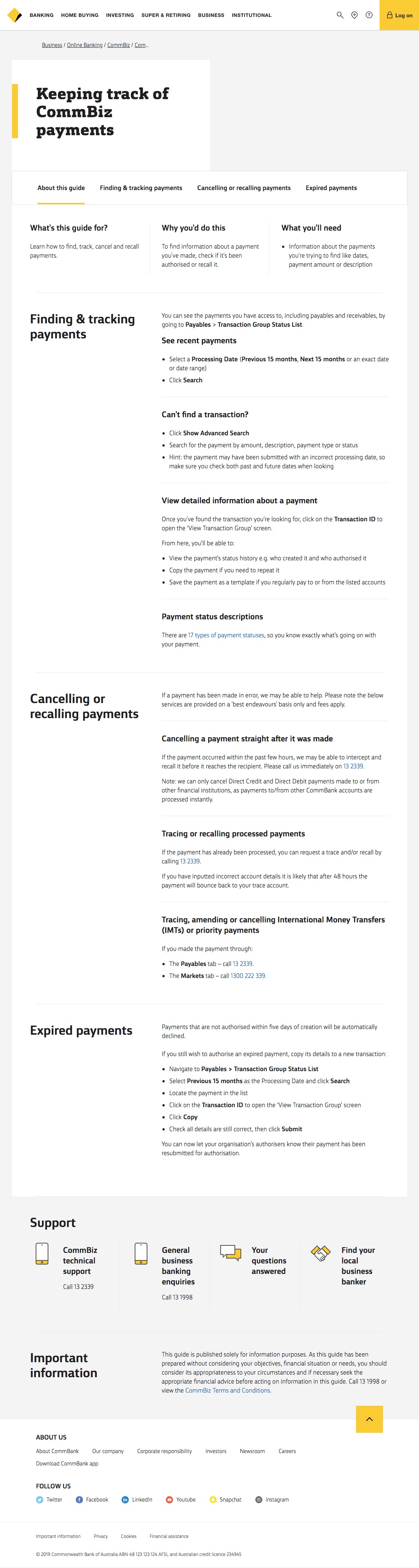 CommBank - Keeping track of payments - CommBiz user guide - CommBank