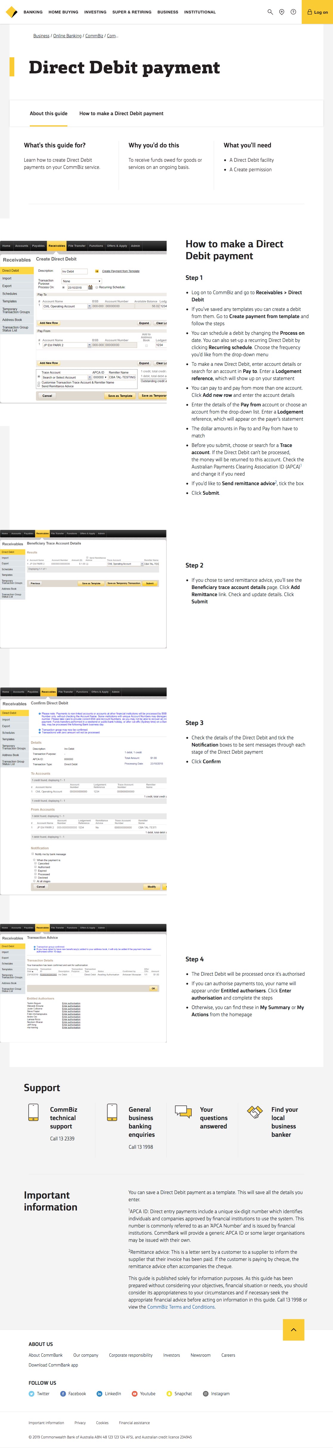 CommBiz - Direct Debit payment - CommBank