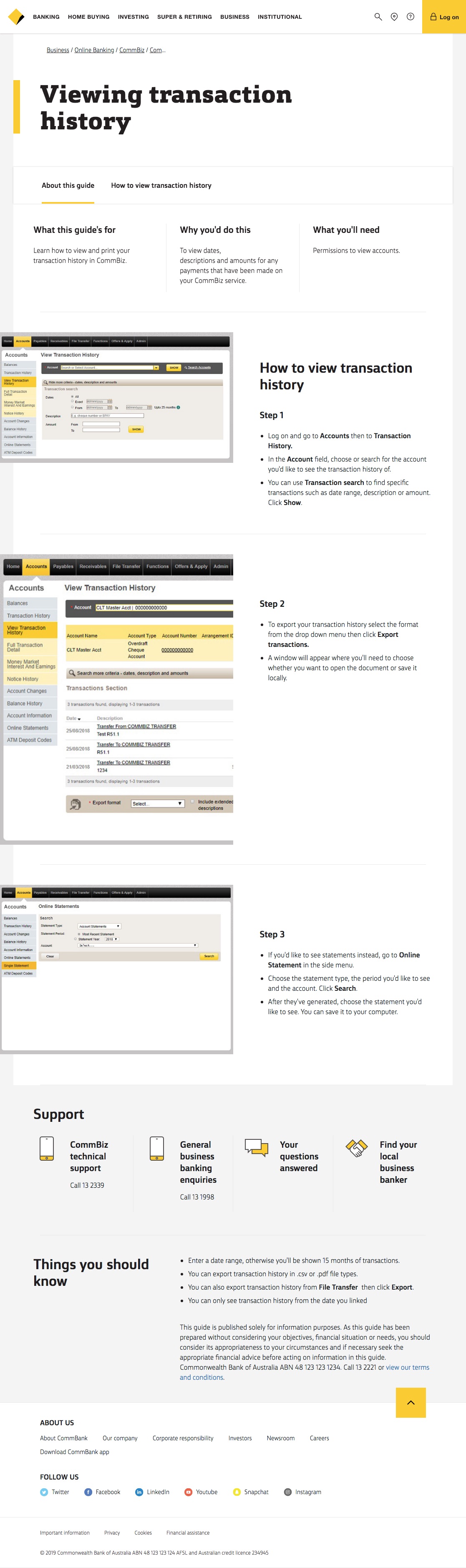 CommBank, CommBiz: Viewing transaction history, March 2019 – James ...